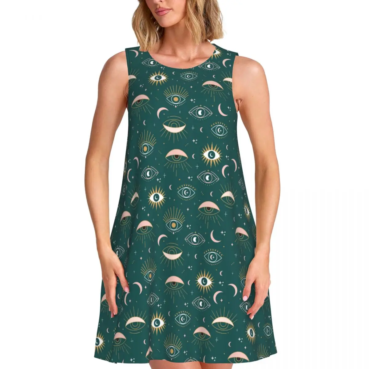 Custom Evil Eye Women's Sleeveless Dress 3D Printed Hamsa Lucky Charm For Vacations Travels Sleeveless Beach Dresses Dress
Custom Evil Eye Women's Sleeveless Dress 3D Printed Hamsa Lucky Charm For Vacations Travels Sleeveless Beach Dresses Dress