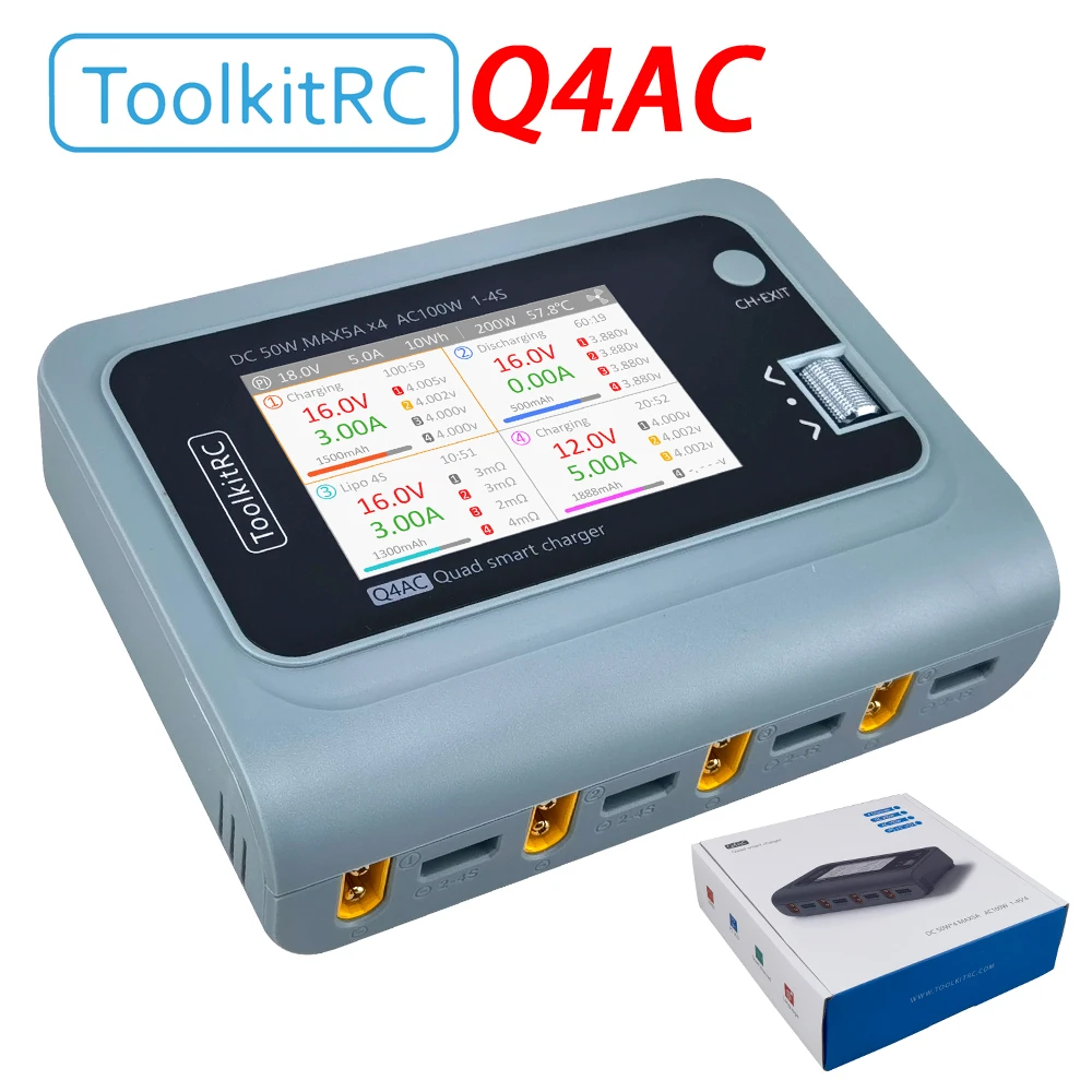 Toolkitrc Q4ac Зарядное устройство Xt60 Адаптеры Ips Яркие с широкоугольным дисплеем 4x50 Вт 5 А переменного тока 100 Вт 4-портовое разрядное устройство переменного тока
Toolkitrc Q4ac Зарядное устройство Xt60 Адаптеры Ips Яркие с широкоугольным дисплеем 4x50 Вт 5 А переменного тока 100 Вт 4-портовое разрядное устройство переменного тока