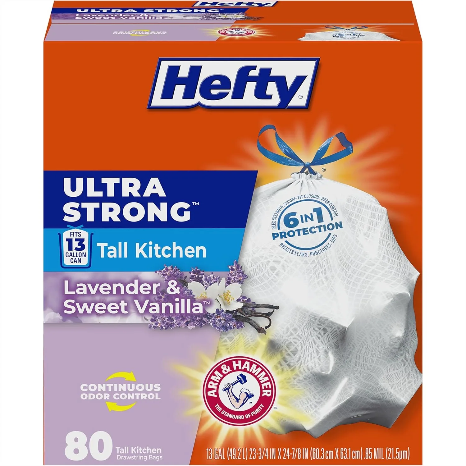 13 Gallon Tall Kitchen Trash Bags, Ultra Strong with Drawstring, Odor Control, Lavender & Sweet Vanilla Scent, 80 Count
13 Gallon Tall Kitchen Trash Bags, Ultra Strong with Drawstring, Odor Control, Lavender & Sweet Vanilla Scent, 80 Count