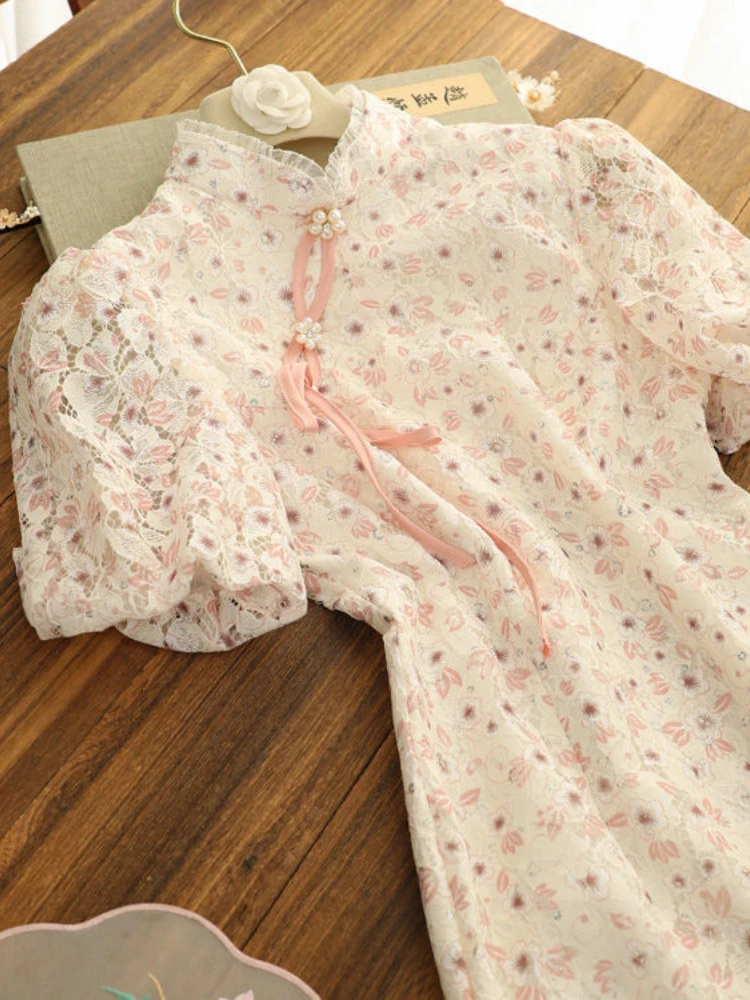 Princess Puff Sleeve Sweet Lace Cheongsam Dress Chiffon Fashion Girl Kawaii Chinese Dress Traditional Modern Cheongsam Qipao
Princess Puff Sleeve Sweet Lace Cheongsam Dress Chiffon Fashion Girl Kawaii Chinese Dress Traditional Modern Cheongsam Qipao