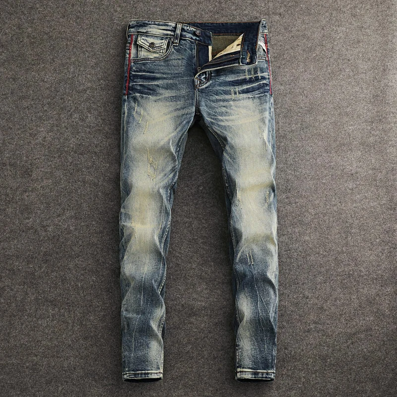 Street Fashion Men Jeans Retro Washed Blue Stretch Slim Fit Ripped Jeans Men Pocket Designer Vintage Casual Denim Pants Hombre
Street Fashion Men Jeans Retro Washed Blue Stretch Slim Fit Ripped Jeans Men Pocket Designer Vintage Casual Denim Pants Hombre