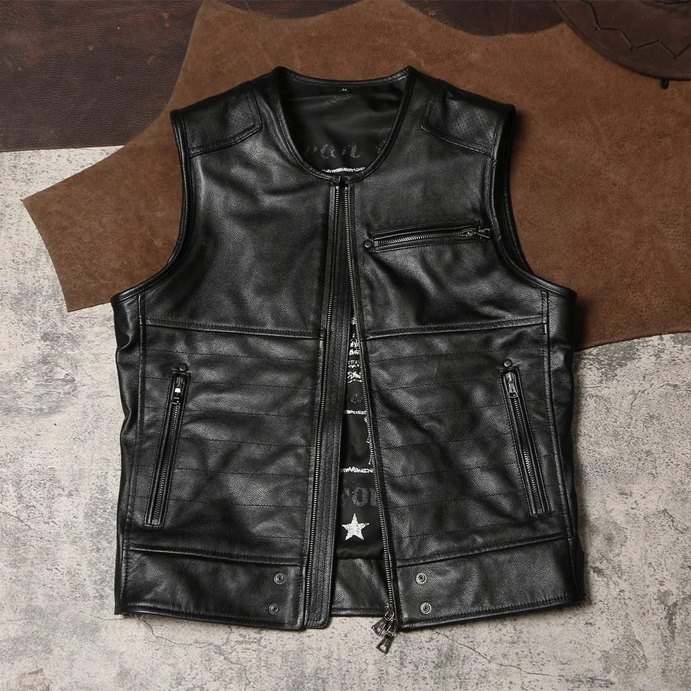 Кожаный жилет для мотоциклистов Harley, мягкий, тонкий, из воловьей кожи, с круглым вырезом, для езды, мужской, модный, весенне-осенний, приталенный, на молнии
Кожаный жилет для мотоциклистов Harley, мягкий, тонкий, из воловьей кожи, с круглым вырезом, для езды, мужской, модный, весенне-осенний, приталенный, на молнии
