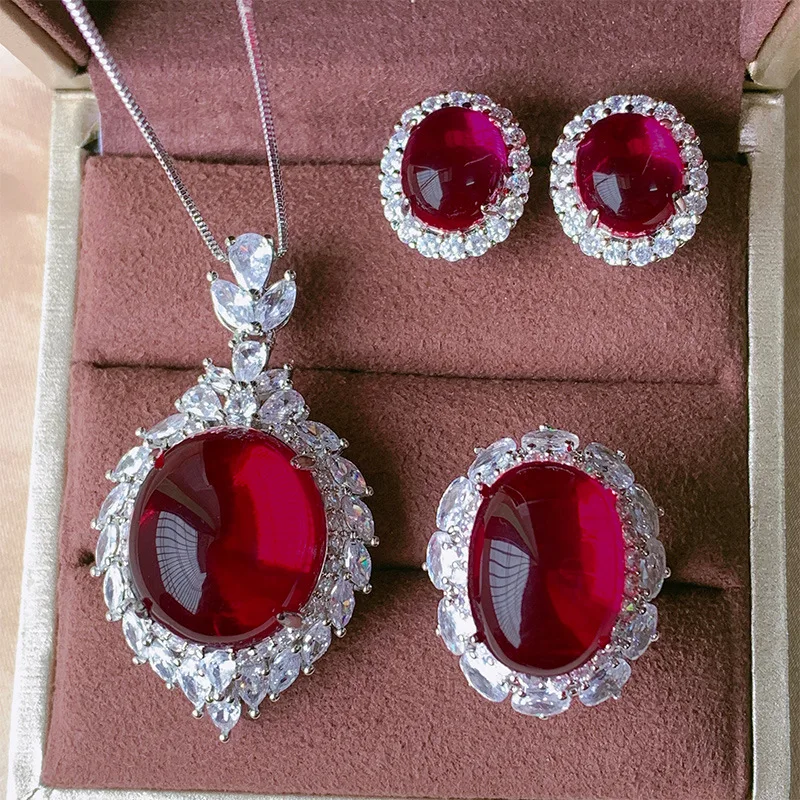 Jewelry European and American Pigeon Blood Red Corundum Plain Surface Light Luxury Suit Pendant 18*20 Ring 13*18
Jewelry European and American Pigeon Blood Red Corundum Plain Surface Light Luxury Suit Pendant 18*20 Ring 13*18