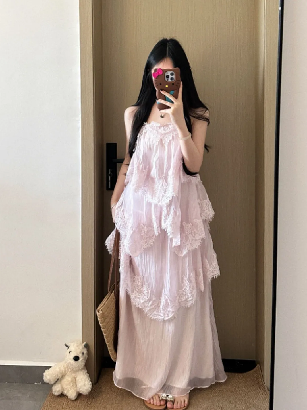 Summer Gentle Style Puffy Sleeveless Beach Vacation Long Dress Women's Dress Cotton High Waist Lace Detail No Stretch
Summer Gentle Style Puffy Sleeveless Beach Vacation Long Dress Women's Dress Cotton High Waist Lace Detail No Stretch