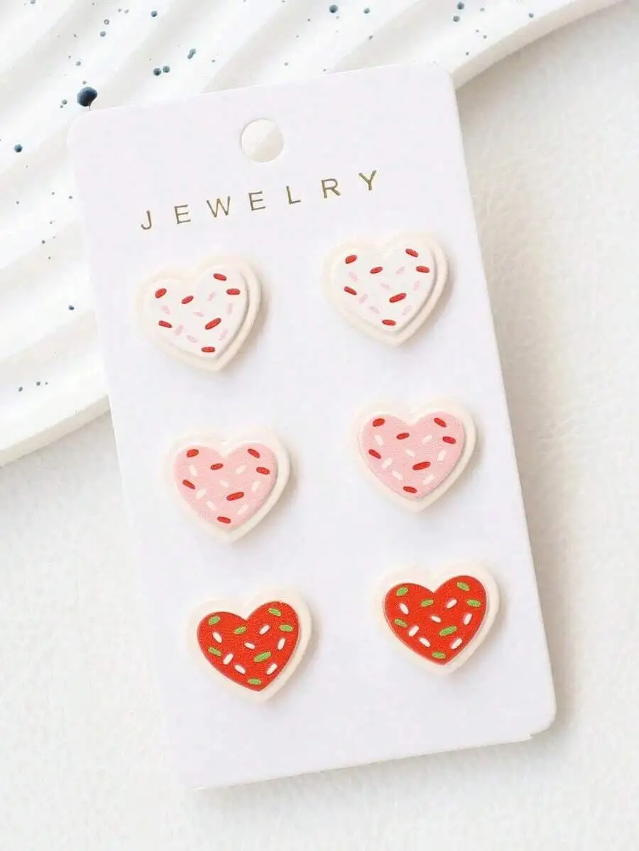 3 Pairs Heart Shaped Faux Clay Stud Earrings Set Cute Romantic Valentines Day Jewelry
3 Pairs Heart Shaped Faux Clay Stud Earrings Set Cute Romantic Valentines Day Jewelry