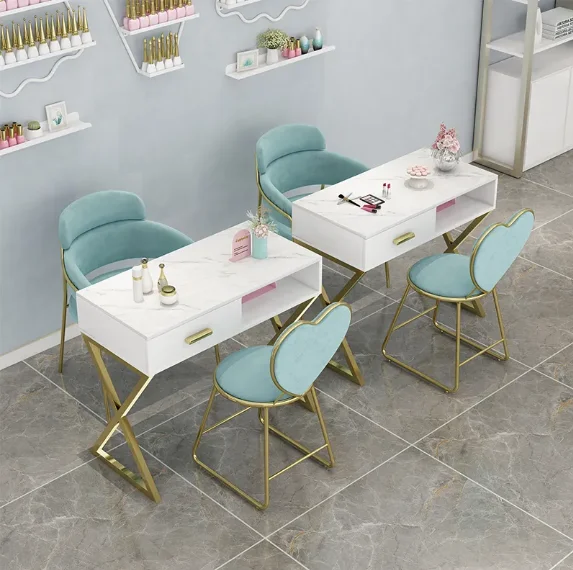 #Simple Nail Table Nail Salon Table And Chair Set Single Double Marble Nail Table