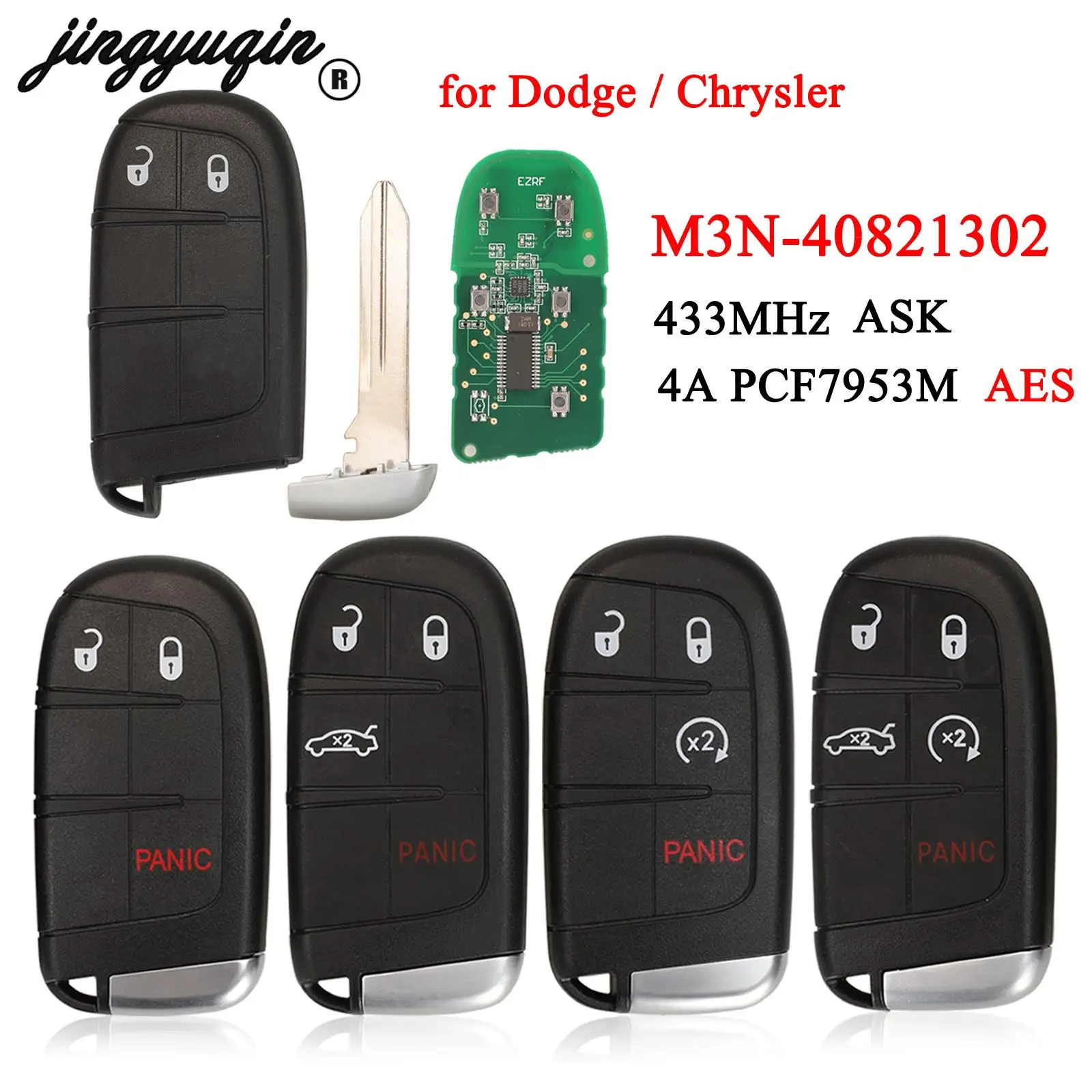 Jingyuqin 433 МГц ASK Smart Remote Car Key 4A PCF7953M AES чип для Chrysler 200 300 Dodge Charger Challenger Fob M3M- 40821302
Jingyuqin 433 МГц ASK Smart Remote Car Key 4A PCF7953M AES чип для Chrysler 200 300 Dodge Charger Challenger Fob M3M- 40821302