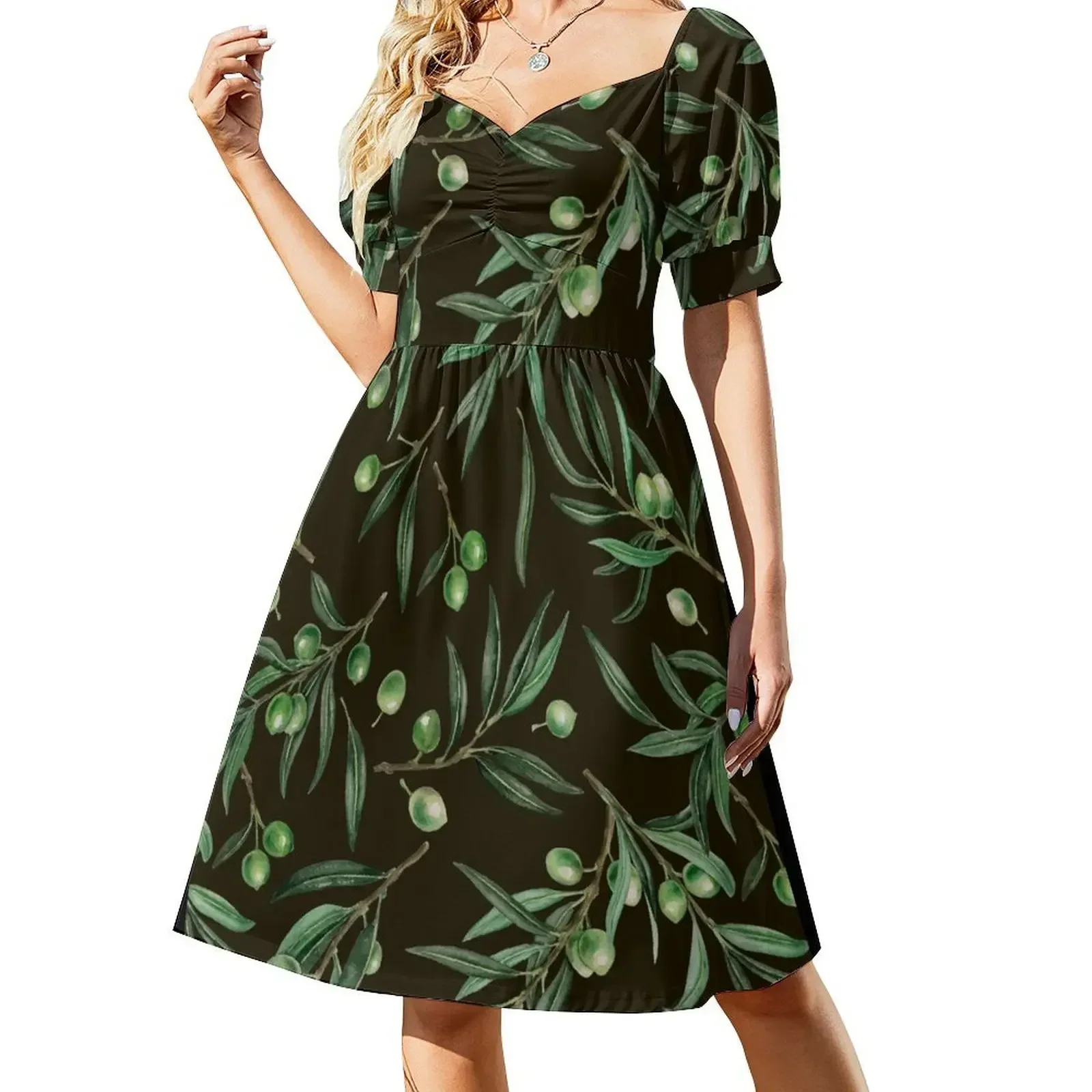 Olive branches watercolor on black Short-Sleeved Dress sensual sexy dress for women prom dresses loose summer dress
Olive branches watercolor on black Short-Sleeved Dress sensual sexy dress for women prom dresses loose summer dress