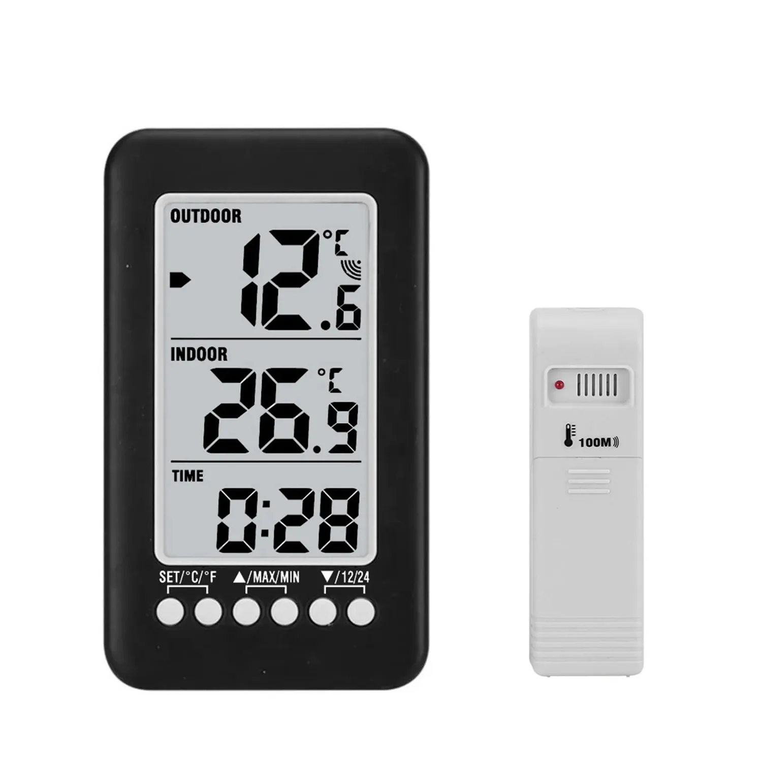 Wireless LCD Digital Thermometer with Electronic Sensor for Indoor/Outdoor, Black, Includes 1 Indoor Screen & 1 External Sensor
Wireless LCD Digital Thermometer with Electronic Sensor for Indoor/Outdoor, Black, Includes 1 Indoor Screen & 1 External Sensor