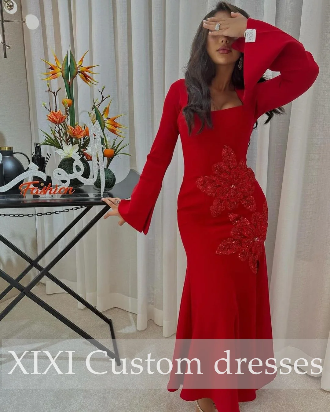 XIXI فساتين سهرة Wedding Party Dress Mermaid High Slit Square Neckline Evening Dress Hand-Made Flowers Long Sleeves Zipper Up S
XIXI فساتين سهرة Wedding Party Dress Mermaid High Slit Square Neckline Evening Dress Hand-Made Flowers Long Sleeves Zipper Up S