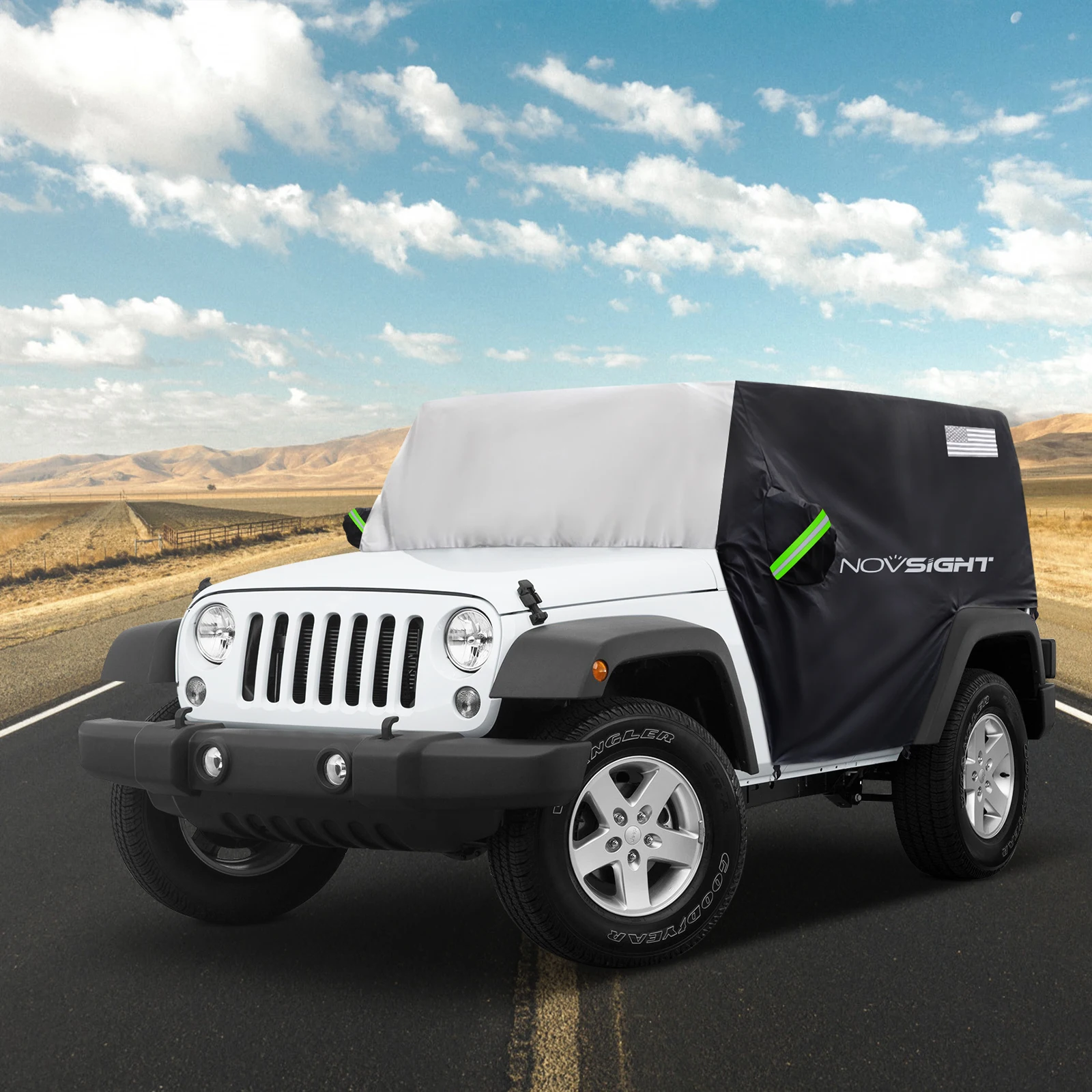 NOVSIGHT 210D Oxford Cloth Car Cover, Half Cover for Automobiles, For Jeep Wrangler, Fits for JK for JL for 2007-2024 
NOVSIGHT 210D Oxford Cloth Car Cover, Half Cover for Automobiles, For Jeep Wrangler, Fits for JK for JL for 2007-2024