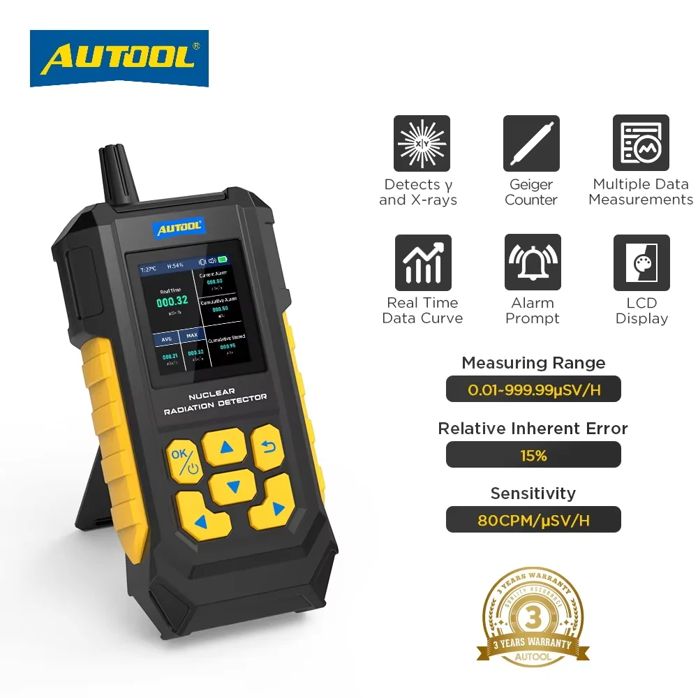 AUTOOL ND300 Nuclear Radiation Detector Sound Alarm Radiometer Radiation Dosimeter X γ β ray Radioactivity Tester Geiger Counter
AUTOOL ND300 Nuclear Radiation Detector Sound Alarm Radiometer Radiation Dosimeter X γ β ray Radioactivity Tester Geiger Counter