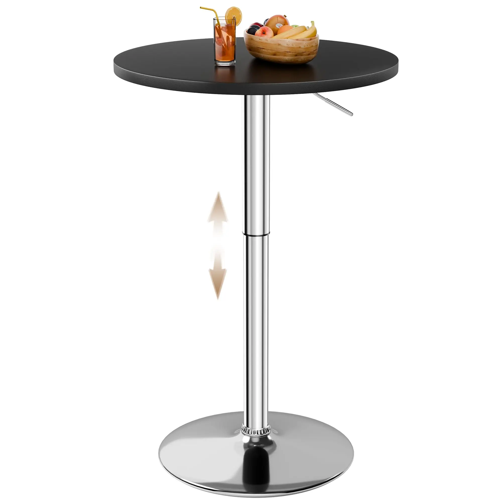 Adjustable Height Round Bar Table With Chrome Steel Base And Black MDF Top For Kitchen, Dining, Cafe Or Pub Use
Adjustable Height Round Bar Table With Chrome Steel Base And Black MDF Top For Kitchen, Dining, Cafe Or Pub Use