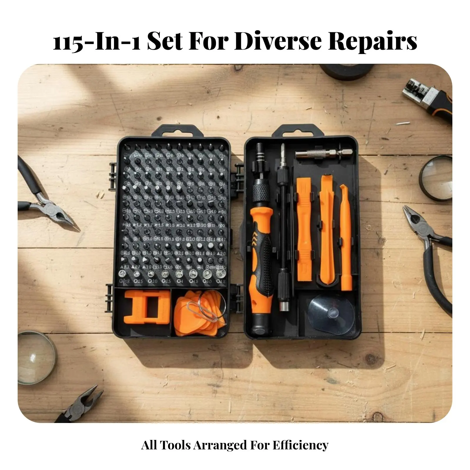115 Pieces 115 in 1 Screwdriver Set 360° Rotating Cap Computer Repair Tool Kit Electronics Repair Tool Kit for DIY Hobbyists
115 Pieces 115 in 1 Screwdriver Set 360° Rotating Cap Computer Repair Tool Kit Electronics Repair Tool Kit for DIY Hobbyists
