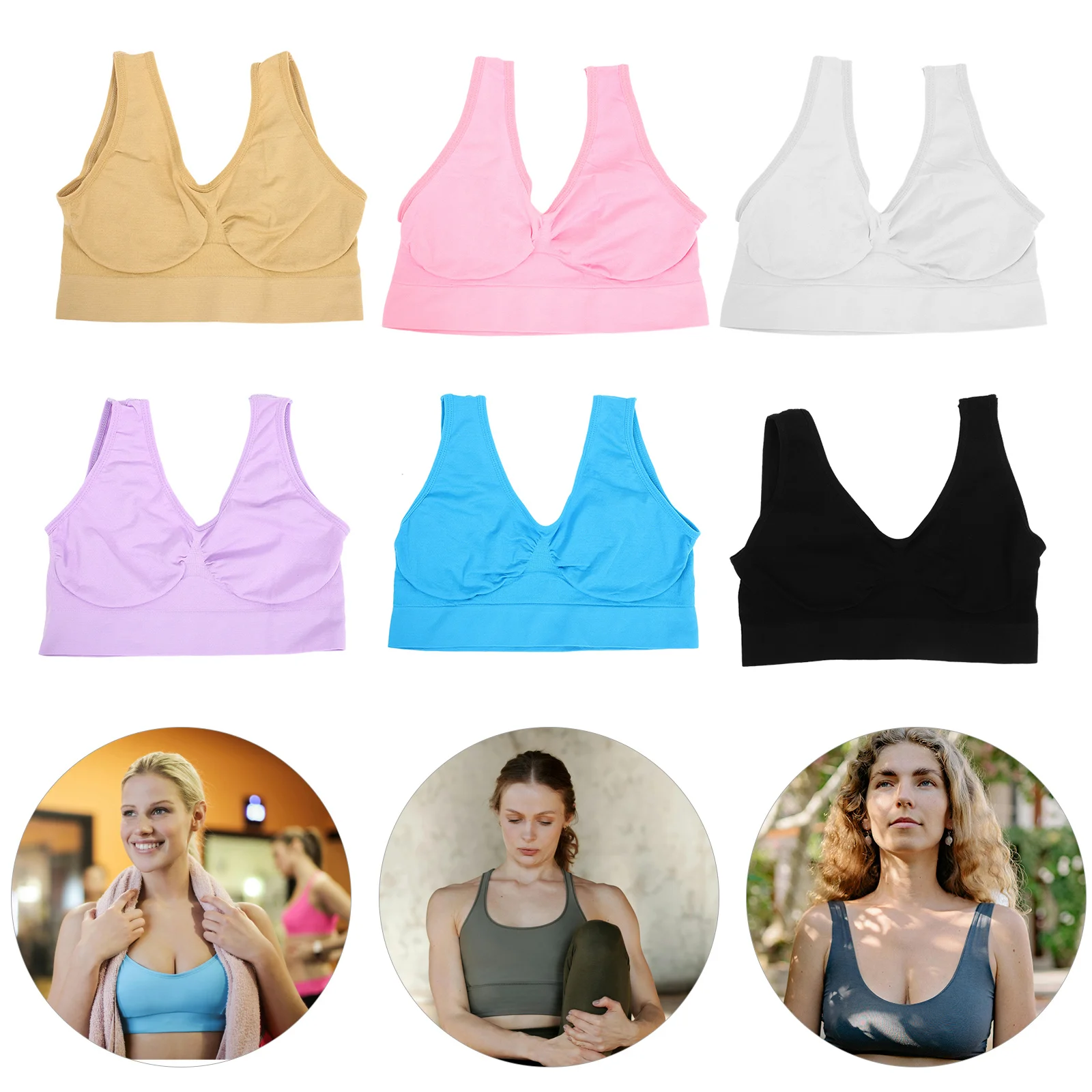 6Pcs Sports Bra for Women Seamless Design No Shoulder Back Discomfort Various Sizes Breathable Sweat Absorbent High Elasticity
6Pcs Sports Bra for Women Seamless Design No Shoulder Back Discomfort Various Sizes Breathable Sweat Absorbent High Elasticity