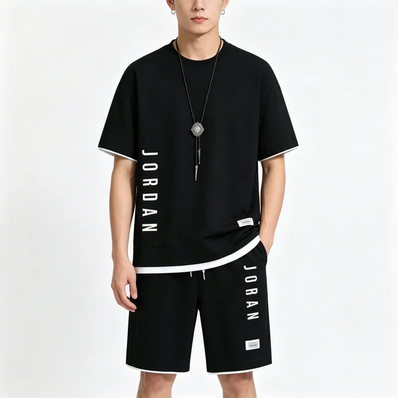 Men's summer fashion sportswear short-sleeved top, breathable and elastic jogging shorts, fitness and casual two-piece set
Men's summer fashion sportswear short-sleeved top, breathable and elastic jogging shorts, fitness and casual two-piece set