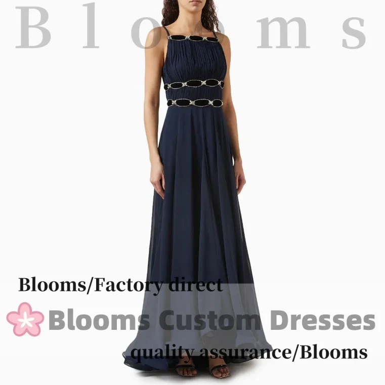 Customized Formal Evening Dress Crystal Spaghetti Strap Navy Chiffon Maxi Prom Gown Ruched A-Line Elegant Party Dress
Customized Formal Evening Dress Crystal Spaghetti Strap Navy Chiffon Maxi Prom Gown Ruched A-Line Elegant Party Dress