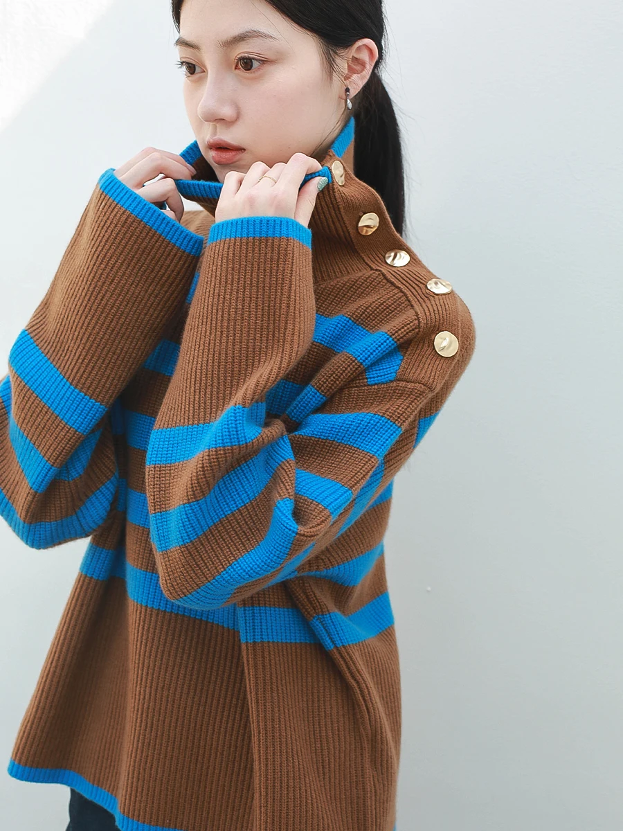 Женский вязаный свитер с высоким воротом, повседневный, для работы, с длинными рукавами, в полоску, свободного кроя, топ без застежек
Женский вязаный свитер с высоким воротом, повседневный, для работы, с длинными рукавами, в полоску, свободного кроя, топ без застежек