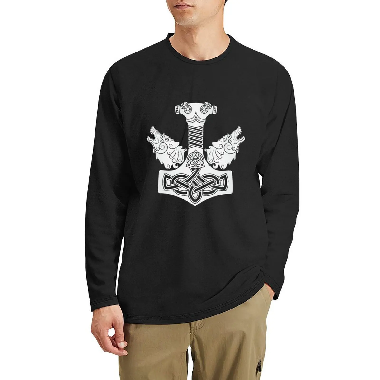 Two wolves Hati and Skoll and Hammer Mjolnir Long T-Shirt Blouse black t shirts korean fashion fitted t shirts for men
Two wolves Hati and Skoll and Hammer Mjolnir Long T-Shirt Blouse black t shirts korean fashion fitted t shirts for men