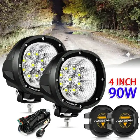 AUXBEAM 4 Inch 90W Led Work Light Flood/Spot Beam Light for Truck Pickup Offroad