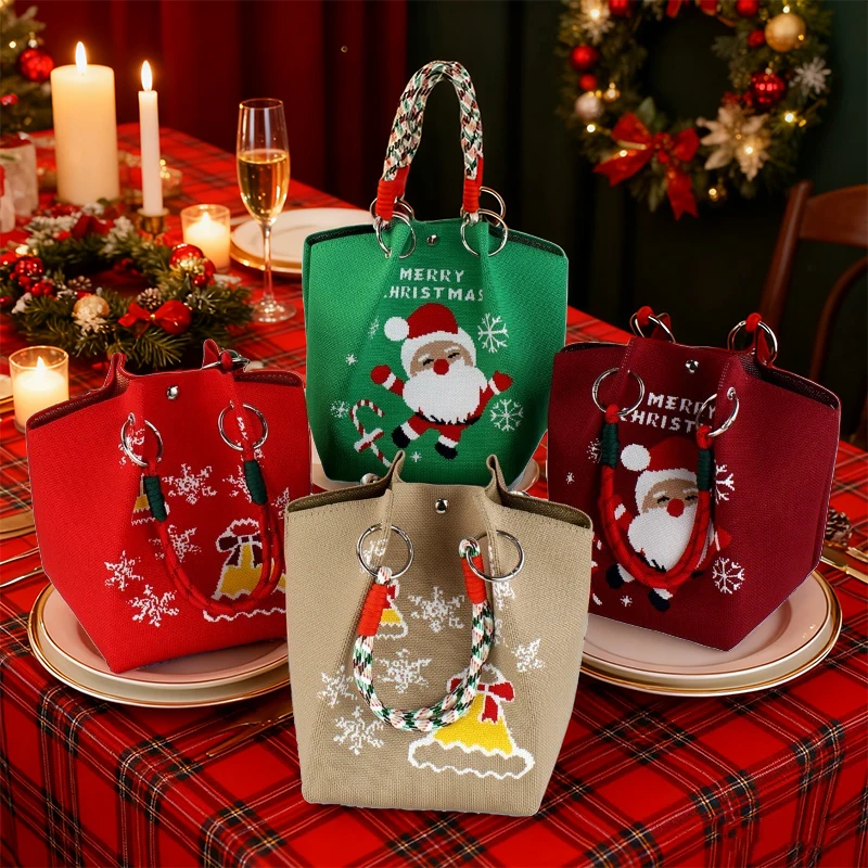 Christmas Knitted Handbag Cartoon Reindeer Santa Claus Knitted Bucket Bag Large Capacity Portable Handbag Christmas Knitted Gift 
Christmas Knitted Handbag Cartoon Reindeer Santa Claus Knitted Bucket Bag Large Capacity Portable Handbag Christmas Knitted Gift