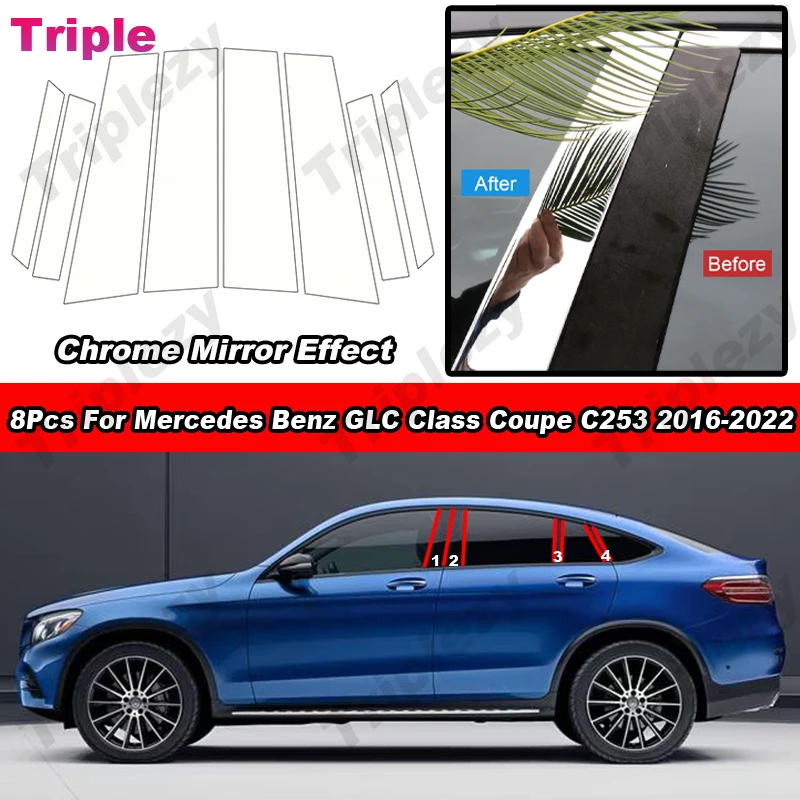8Pcs Glossy Chrome PC Material Car Door Window B C Pillar Post Cover Trim For Mercedes Benz GLC Class Coupe C253 2016-2022
8Pcs Glossy Chrome PC Material Car Door Window B C Pillar Post Cover Trim For Mercedes Benz GLC Class Coupe C253 2016-2022