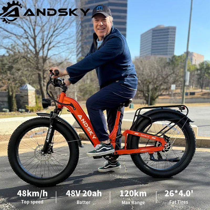 ANDSKY Gravita LS Electric Bicycle 48V 20Ah Removable Battery 80Miles Long Range 32MPH 26”x4” Fat Tires Electric Bike with 7 Speed Rear Derailleur 90Nm Powerful Torque 1300W Motor Power E-bike City Commuter Mountain For Adult
ANDSKY Gravita LS Electric Bicycle 48V 20Ah Removable Battery 80Miles Long Range 32MPH 26”x4” Fat Tires Electric Bike with 7 Speed Rear Derailleur 90Nm Powerful Torque 1300W Motor Power E-bike City Commuter Mountain For Adult