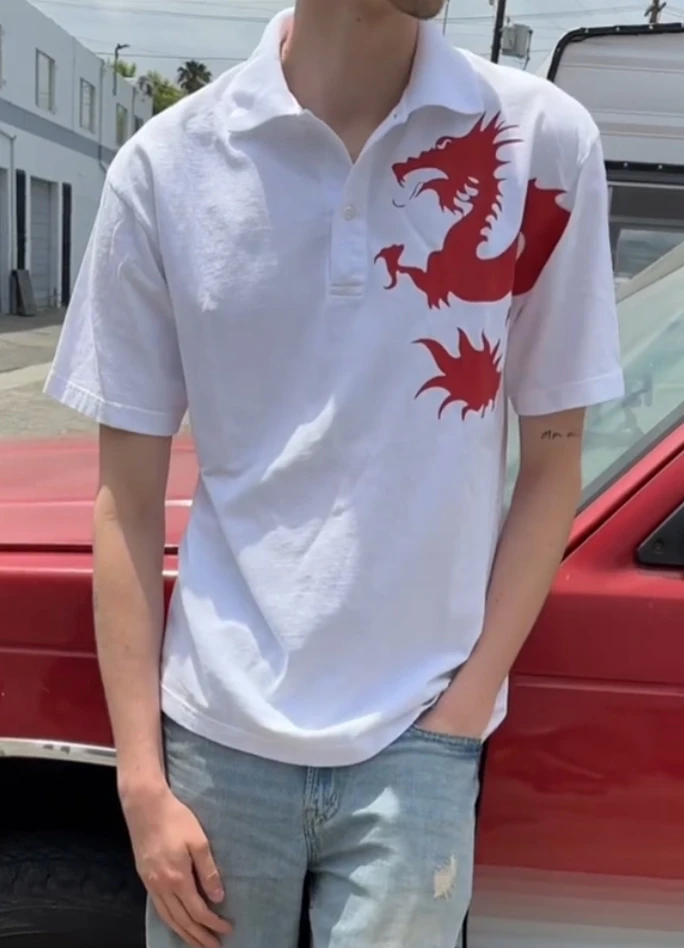 Polo Shirt T-shirt High Street Y2K American Short Sleeved Summer Red Dragon Print European Retro Top Casual Wear
Polo Shirt T-shirt High Street Y2K American Short Sleeved Summer Red Dragon Print European Retro Top Casual Wear