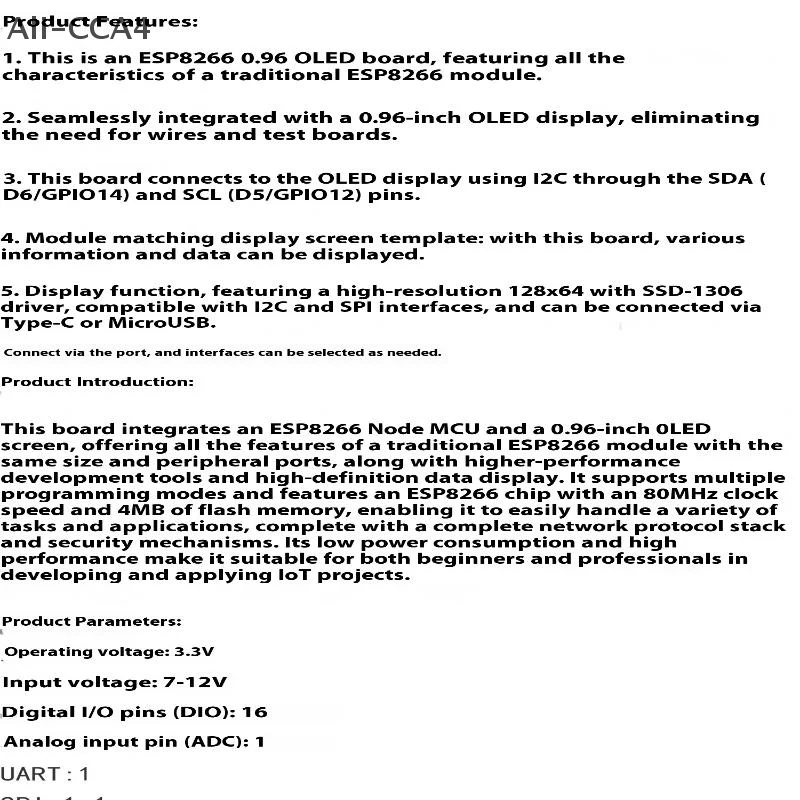 (YY)1Pc New ESP8266 Development Board Integrates 0.96 Inch OLED Display W/Protector Case CH340 ESP12E WiFi Wireless Module TypeC
(YY)1Pc New ESP8266 Development Board Integrates 0.96 Inch OLED Display W/Protector Case CH340 ESP12E WiFi Wireless Module TypeC