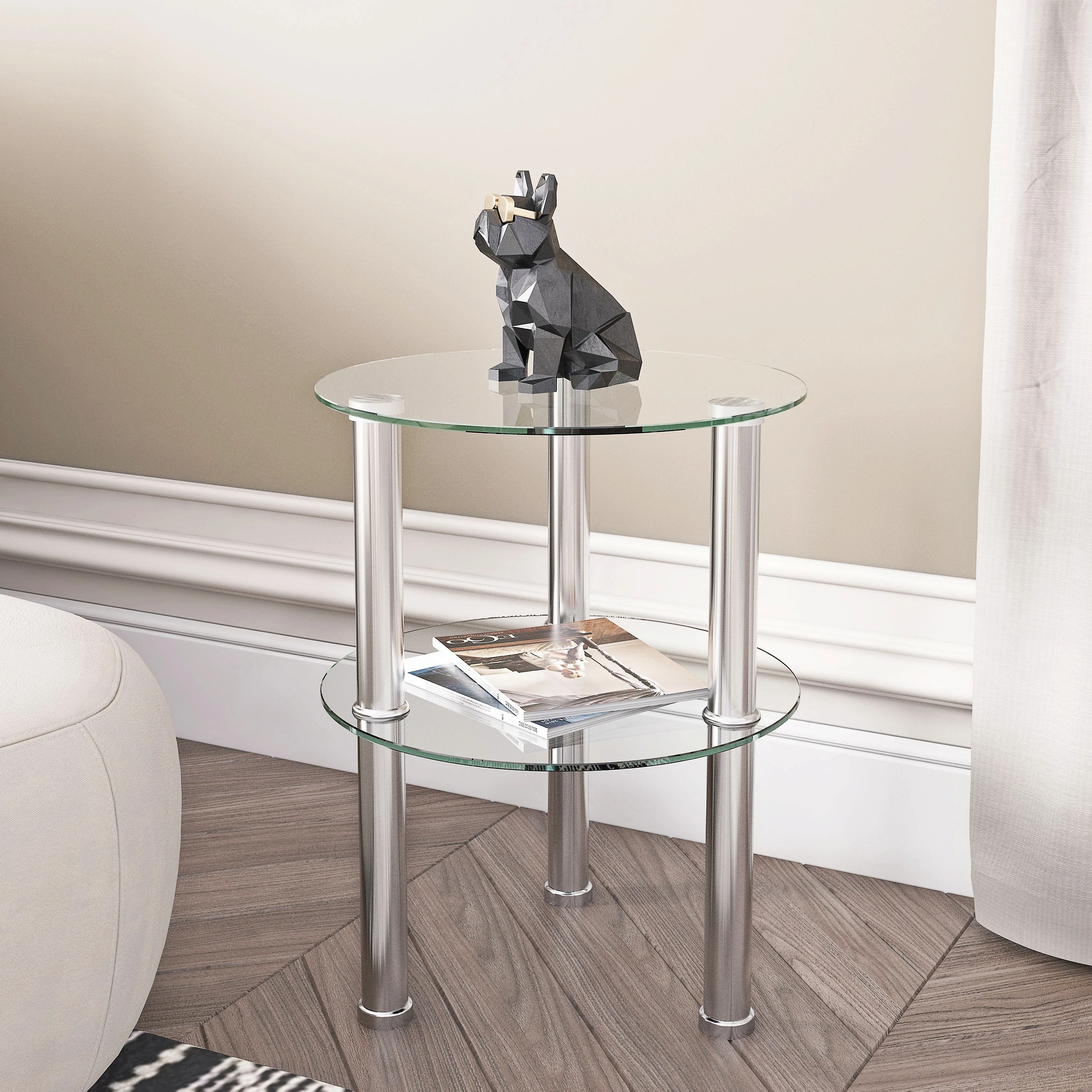 2-layer Tempered Glass End Table, Round Coffee Table Side Table for Bedroom Living Room Office
2-layer Tempered Glass End Table, Round Coffee Table Side Table for Bedroom Living Room Office