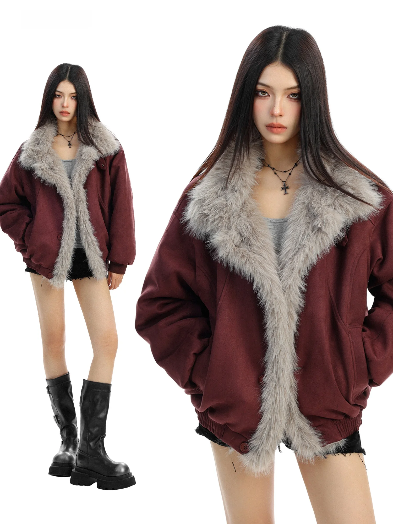 Red Suede Collar Thiened Cotton Jaet Women's Winter Coat Couples Outerwear New Year BIGGOLD Retro Sle Long Sve Coat
Red Suede Collar Thiened Cotton Jaet Women's Winter Coat Couples Outerwear New Year BIGGOLD Retro Sle Long Sve Coat