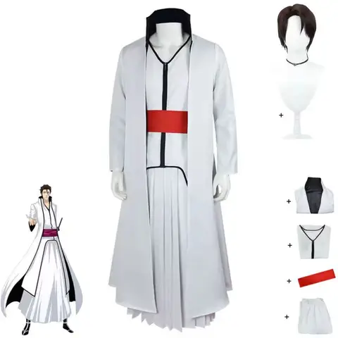 Anime Bleach Shinigami Aizen Sousuke Cosplay Costume Gotei 13 Captain Japanese White Kendo Uniform Man Carnival Party Set