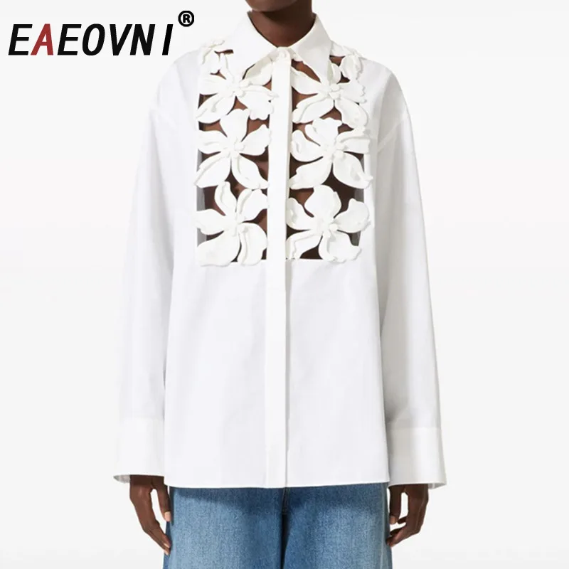 EAEOVNI High Street White Women's Shirt Lapel Floral Hollow Out Design Long Sleeve Single Breasted Blouse 2025 Spring New
EAEOVNI High Street White Women's Shirt Lapel Floral Hollow Out Design Long Sleeve Single Breasted Blouse 2025 Spring New