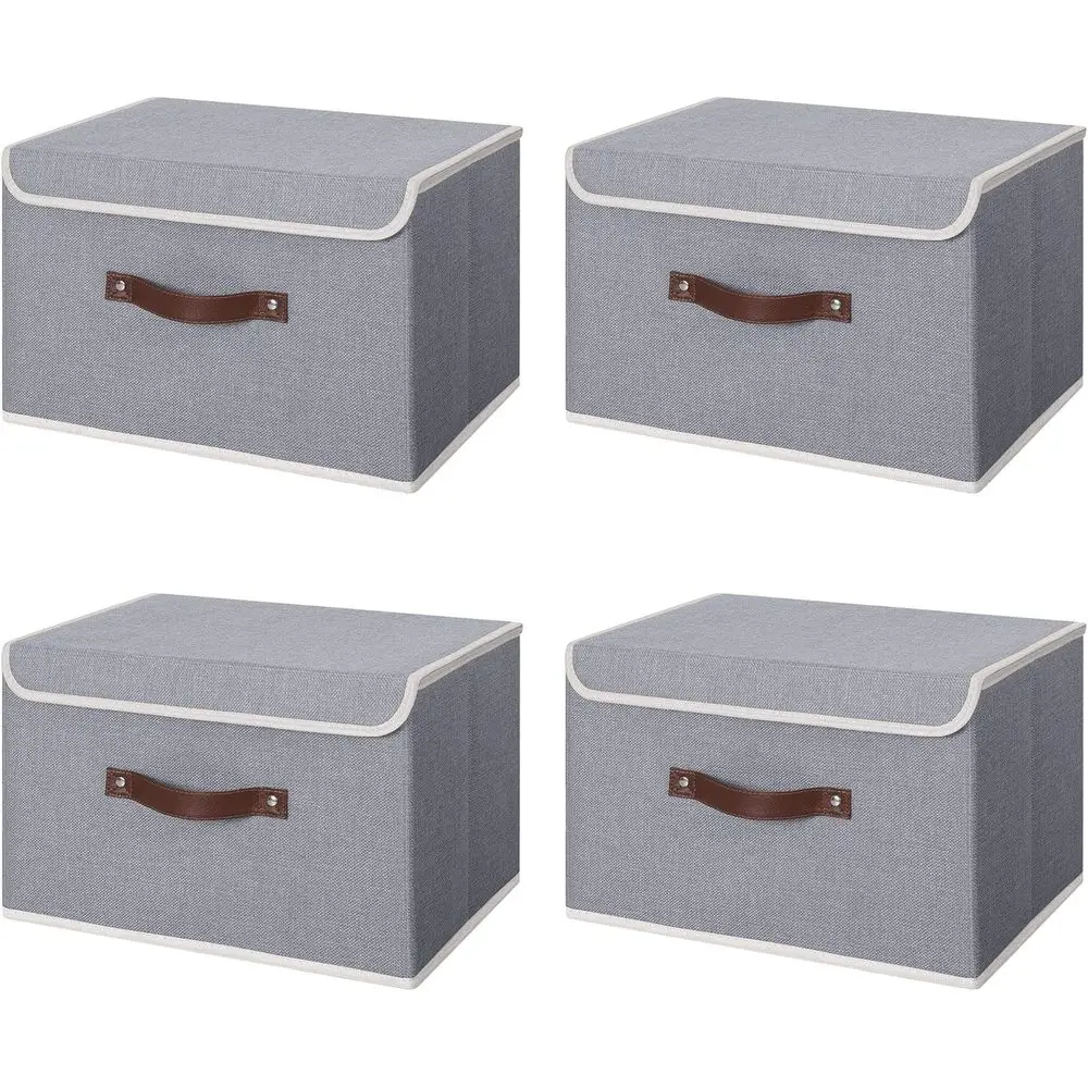 Набор из 4 складных коробок для хранения с крышками, ручками из искусственной кожи и декоративной отделкой из хлопково-льняной ткани на пластиковой основе из полипропилена
Набор из 4 складных коробок для хранения с крышками, ручками из искусственной кожи и декоративной отделкой из хлопково-льняной ткани на пластиковой основе из полипропилена