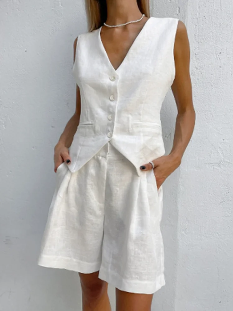 V-neck Sleeveless Vest, Buttoned Splicing Lace Top High-waisted Wide-leg Trousers Two-piece Set Women's Summer New Vacation Suit
V-neck Sleeveless Vest, Buttoned Splicing Lace Top High-waisted Wide-leg Trousers Two-piece Set Women's Summer New Vacation Suit