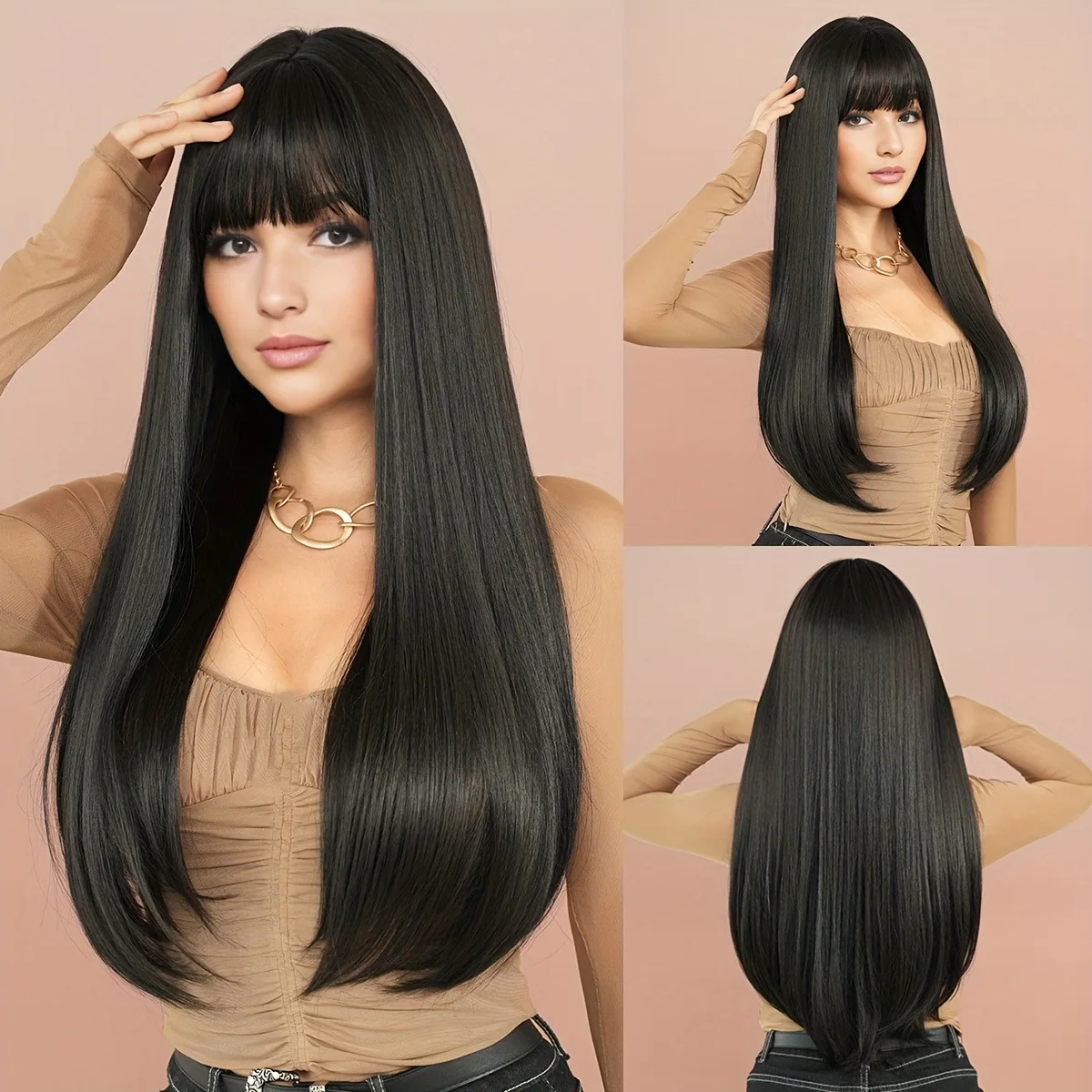 Silky Long Straight Synthetic Wig With Bangs Natural Black Women Fashion Daily Party Hair WigSilky Long Straight Synthetic Wig W
Silky Long Straight Synthetic Wig With Bangs Natural Black Women Fashion Daily Party Hair WigSilky Long Straight Synthetic Wig W