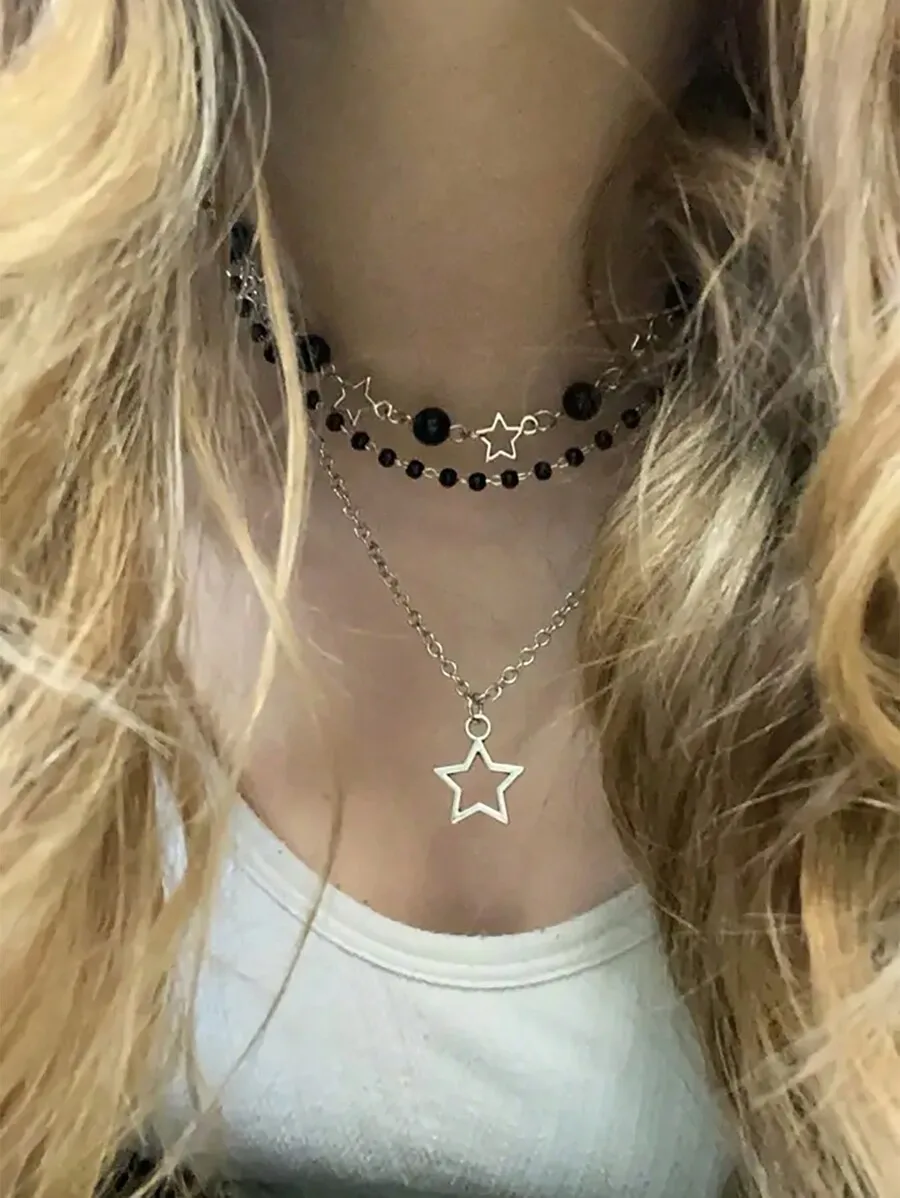 3pcs Star Beaded Layered Necklace Set Y2K Gothic Style For Women
3pcs Star Beaded Layered Necklace Set Y2K Gothic Style For Women