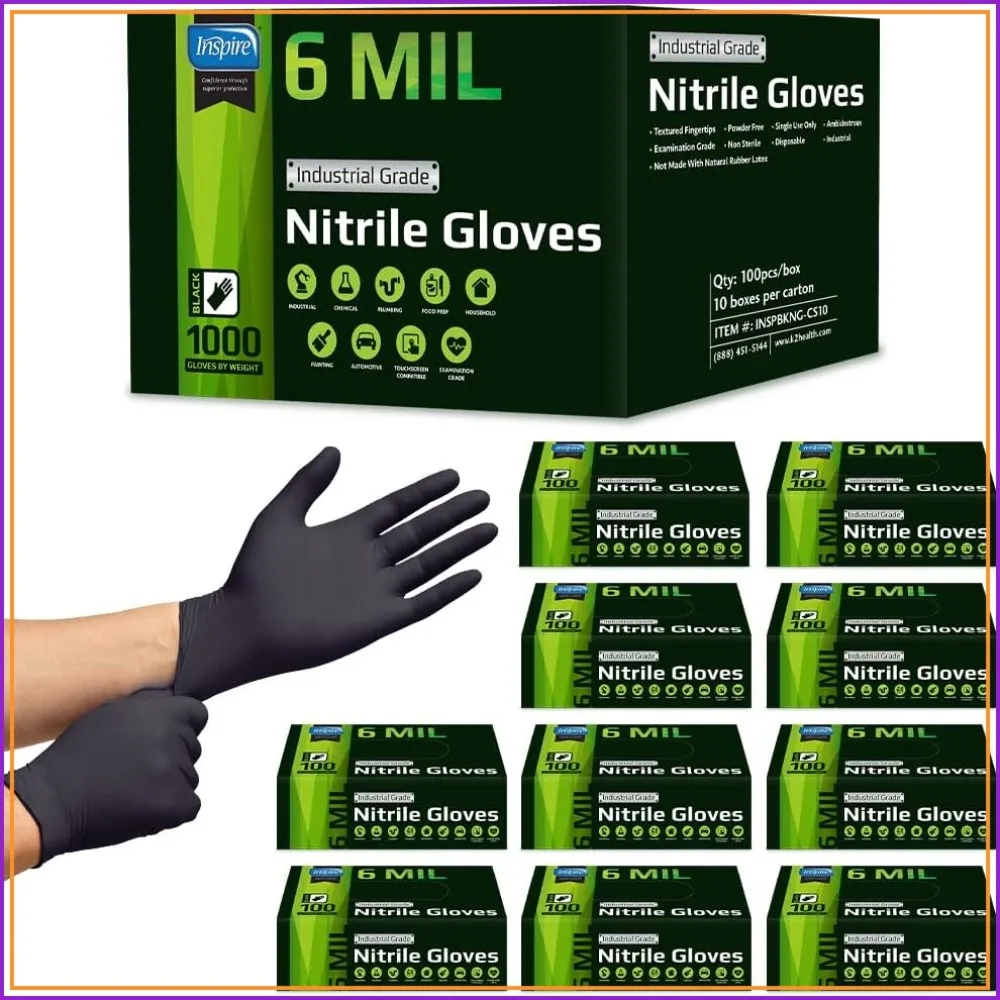 Heavy Duty Stretch Nitrile Gloves - Disposable, Latex Free, 6mil Black or 8mil Orange for Food & Mechanic
Heavy Duty Stretch Nitrile Gloves - Disposable, Latex Free, 6mil Black or 8mil Orange for Food & Mechanic