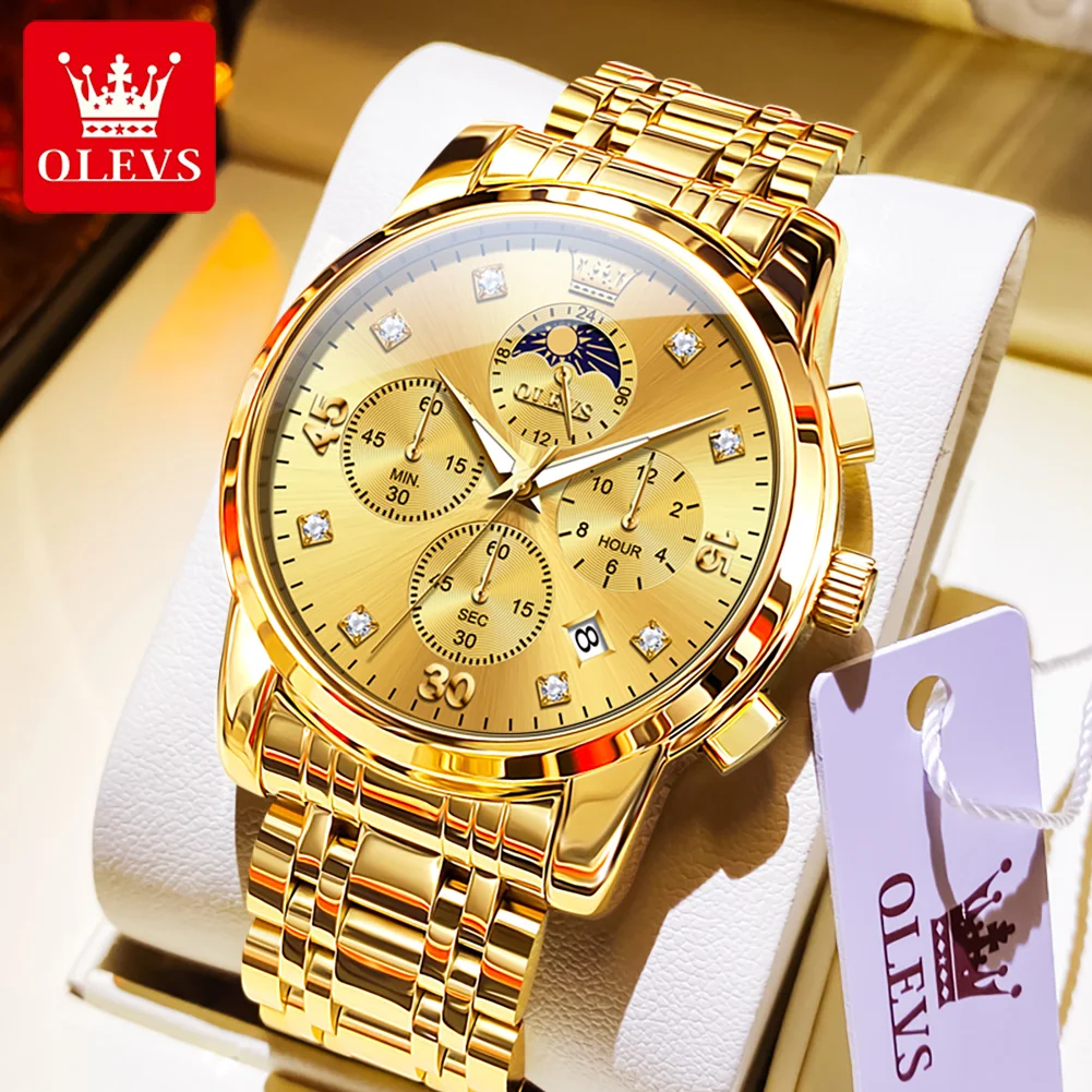 OLEVS 3652 Men's Watch Original Luxury Gold Business Moon Phase Chronograph Auto Date Luminous Quartz Wristwatch for Man
OLEVS 3652 Men's Watch Original Luxury Gold Business Moon Phase Chronograph Auto Date Luminous Quartz Wristwatch for Man