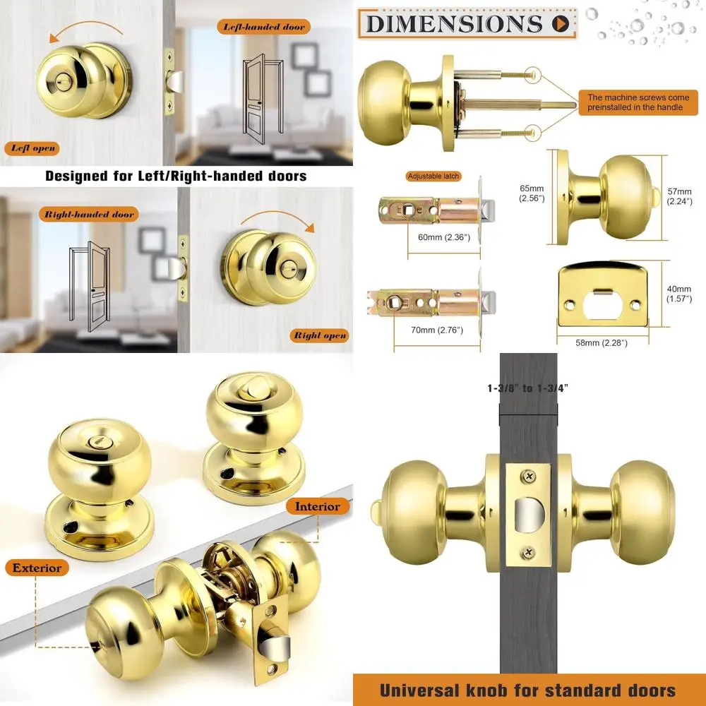 6-Pack Polished Brass Round Ball Interior Door Knobs with Nickel Privacy Knob for Bedrooms and Bathrooms
6-Pack Polished Brass Round Ball Interior Door Knobs with Nickel Privacy Knob for Bedrooms and Bathrooms
