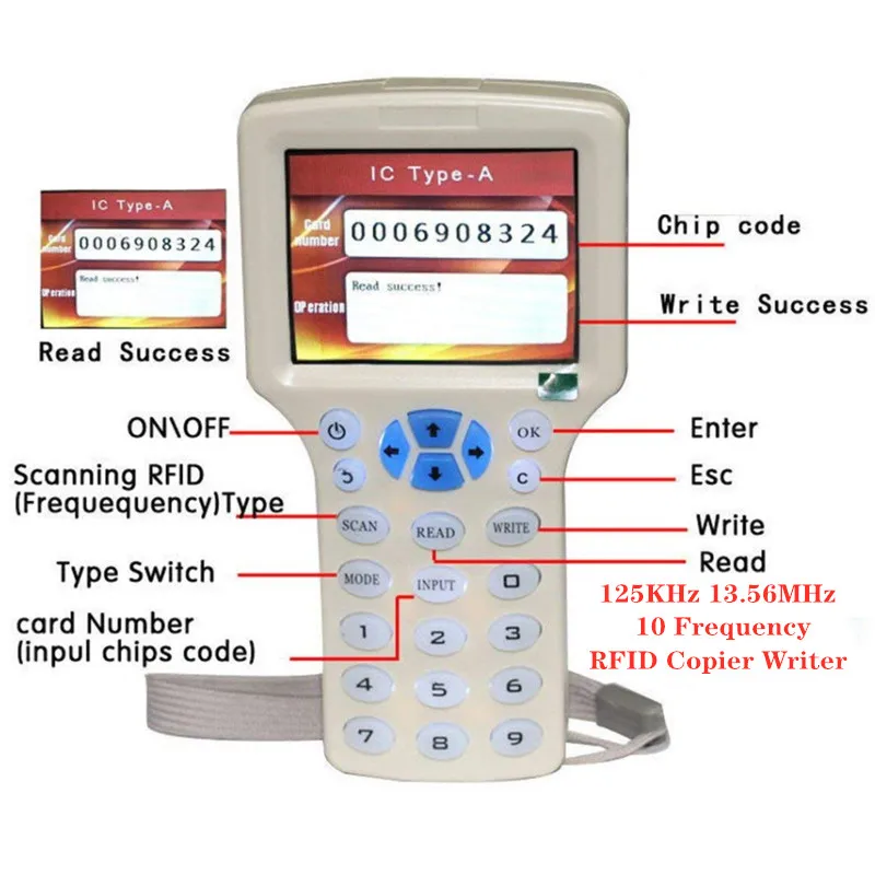 English 10 Frequency RFID Reader Writer Copier Duplicator IC/ID with USB Cable for 125Khz 13.56Mhz Cards LCD Screen Duplicator
English 10 Frequency RFID Reader Writer Copier Duplicator IC/ID with USB Cable for 125Khz 13.56Mhz Cards LCD Screen Duplicator