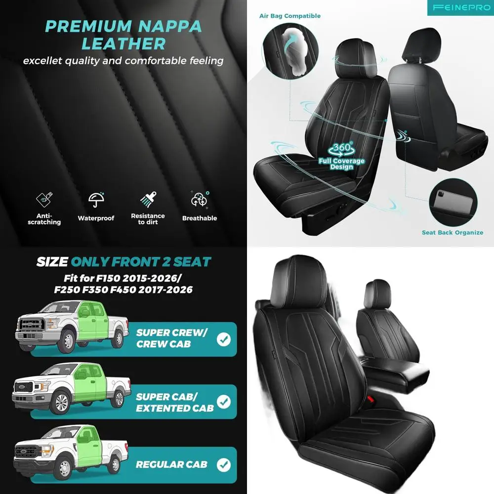 Waterproof Leather Seat Covers for Cars, Trucks, and Pickups - Front Set, 2015-2025 F150, 2017-2025 F250-F450 Crew Cab, Black
Waterproof Leather Seat Covers for Cars, Trucks, and Pickups - Front Set, 2015-2025 F150, 2017-2025 F250-F450 Crew Cab, Black