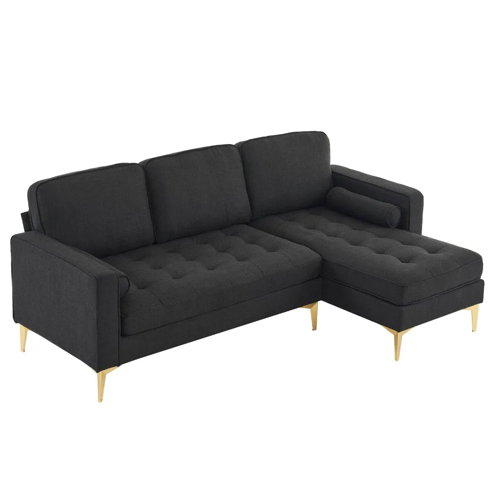 218*141*87cm, Diamond Electroplated Gold Trident Legs Three Seats With Footstool Indoor Modular Sofa Black, Living Room Sofas
218*141*87cm, Diamond Electroplated Gold Trident Legs Three Seats With Footstool Indoor Modular Sofa Black, Living Room Sofas