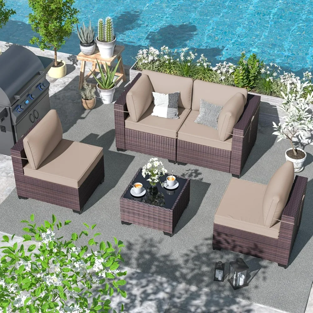 5 Pieces Patio Furniture Set Wicker Patio Conversation Set, Outdoor Sectional Furniture w/Coffee Table & Washable Seat Cushions
5 Pieces Patio Furniture Set Wicker Patio Conversation Set, Outdoor Sectional Furniture w/Coffee Table & Washable Seat Cushions