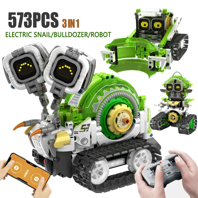 573pcs 3 in 1 Remote Control Programming Electric Snail/Bulldozer/Robot Building Blocks Kits Kids STEM Educational Toy Boys Gift
573pcs 3 in 1 Remote Control Programming Electric Snail/Bulldozer/Robot Building Blocks Kits Kids STEM Educational Toy Boys Gift