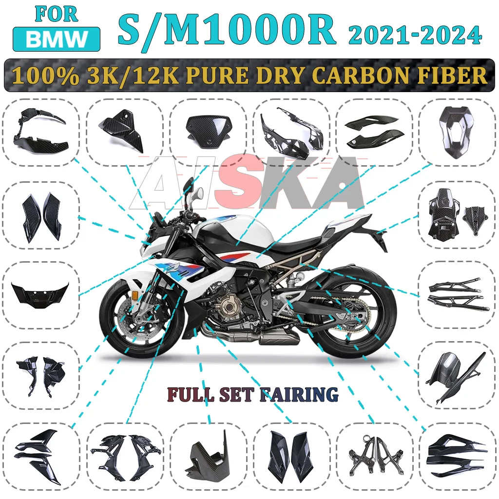 For BMW S1000R M1000R 2021 2022 2023 2024 100% Carbon Fiber Motorcycle Fender Bellypan Windscreen Exhaust Panels Fairing Kit
For BMW S1000R M1000R 2021 2022 2023 2024 100% Carbon Fiber Motorcycle Fender Bellypan Windscreen Exhaust Panels Fairing Kit