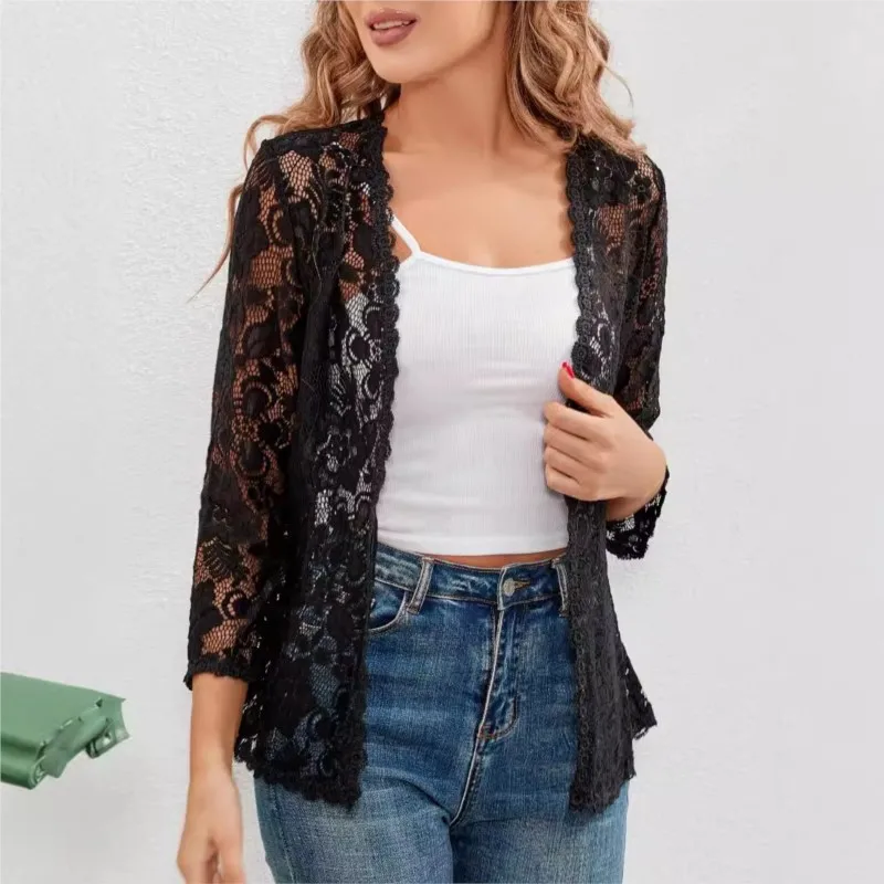 Summer Thin Solid Classic Lace Jackets Women's Tops Elegant Lightweight Coat Spring Nine-point Sleeve Sun Protection Shirt
Summer Thin Solid Classic Lace Jackets Women's Tops Elegant Lightweight Coat Spring Nine-point Sleeve Sun Protection Shirt