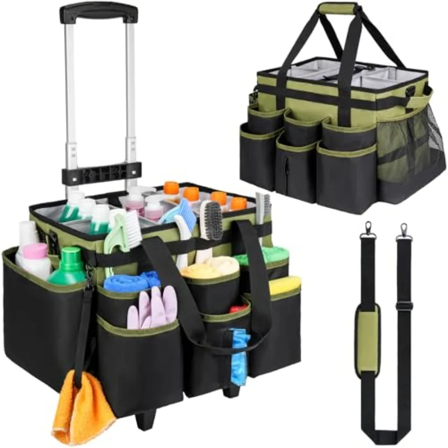 Large Rolling Cleaning Caddy Bag with Detachable Trolley, Cleaning Cart on Wheels with Shoulder Strap, Cleaning Supplies Organi
Large Rolling Cleaning Caddy Bag with Detachable Trolley, Cleaning Cart on Wheels with Shoulder Strap, Cleaning Supplies Organi