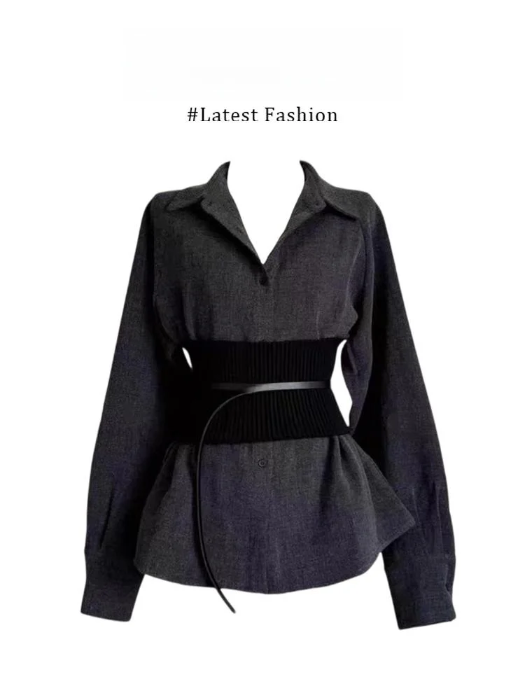 Marie Grey Long Sleeve Knitted Shirt Women's Slim Fit Waist Belt Fashionable Top Korean Style Thin Material Button Closure
Marie Grey Long Sleeve Knitted Shirt Women's Slim Fit Waist Belt Fashionable Top Korean Style Thin Material Button Closure