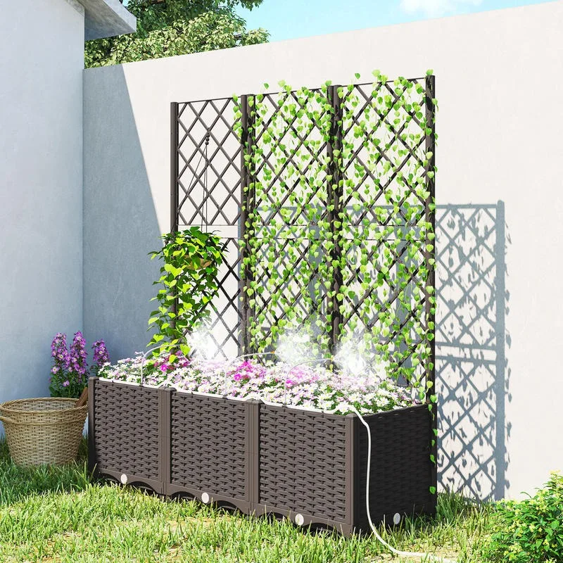 3PCS Plastic Planter Box with Trellis, Self-Watering Raised Garden Bed with Trellis and Automatic Watering Timer Kit
3PCS Plastic Planter Box with Trellis, Self-Watering Raised Garden Bed with Trellis and Automatic Watering Timer Kit